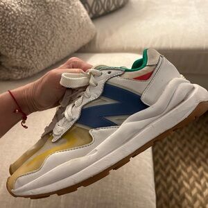 New Balance White Blue Green Yellow Accent Sneakers